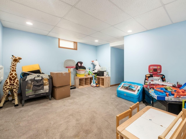 263 Timber Hearth Ct, Newark, OH 43055 - playroom featuring carpet flooring, a drop ceiling, and recessed lighting