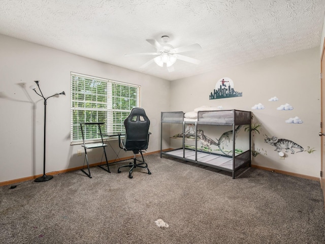 263 Timber Hearth Ct, Newark, OH 43055 - home office featuring carpet, a ceiling fan, and a textured ceiling