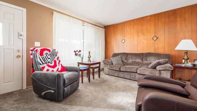 524 Ridgefield Rd, Newark, OH 43055 - carpeted living room with wooden walls and crown molding