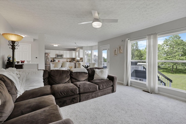 226 Purple Finch Loop, Pataskala, OH 43062 - living room featuring plenty of natural light, a ceiling fan, light carpet, a textured ceiling, and baseboards