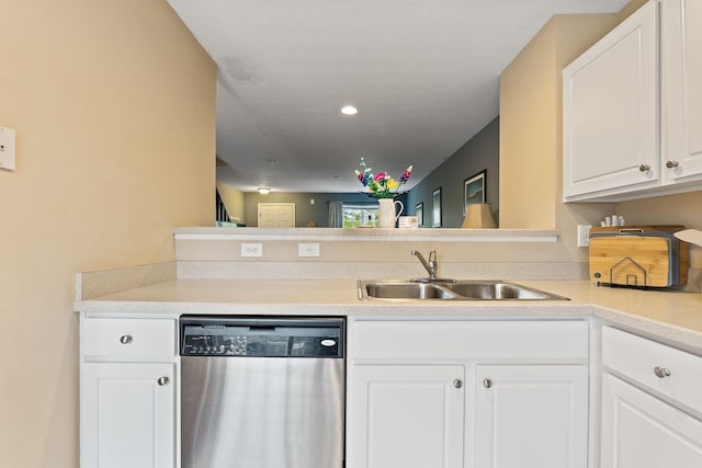5290 Berthold Pass Dr, Dublin, OH 43016 - kitchen with dishwasher, a sink, white cabinetry, light countertops, and recessed lighting