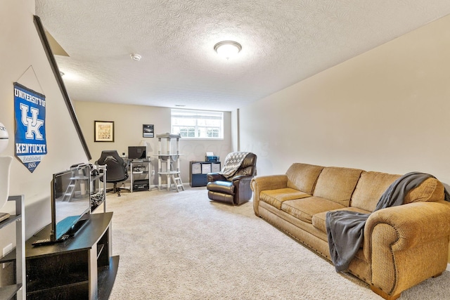 5290 Berthold Pass Dr, Dublin, OH 43016 - carpeted living room featuring a textured ceiling and an office area