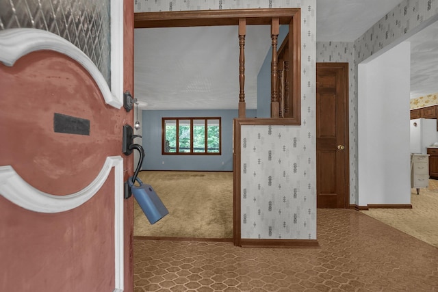 363 Carroll Eastern Rd NW, Baltimore, OH 43105 - interior space featuring carpet floors, wallpapered walls, and baseboards