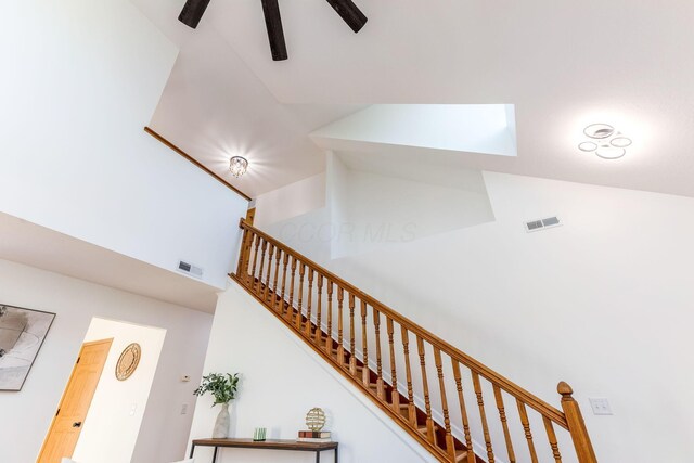 6641 Steen St, Canal Winchester, OH 43110 - stairs featuring a towering ceiling and a ceiling fan