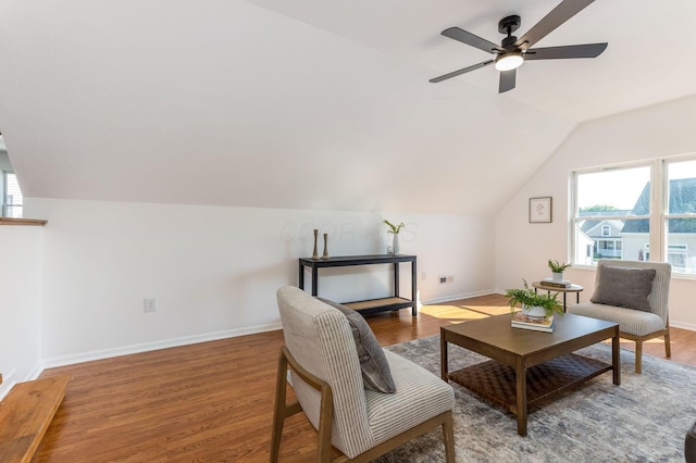 6641 Steen St, Canal Winchester, OH 43110 - sitting room with vaulted ceiling, healthy amount of natural light, ceiling fan, and wood finished floors