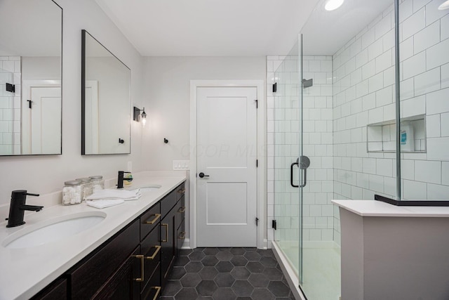 199 E 5th Ave, Columbus, OH 43201 - full bathroom featuring double vanity, tile patterned flooring, and a stall shower