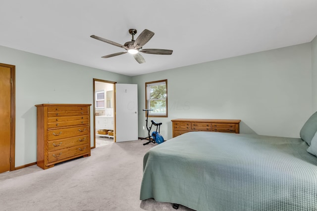 3753 Homer Rd NW, Utica, OH 43080 - bedroom featuring light carpet, a ceiling fan, and connected bathroom