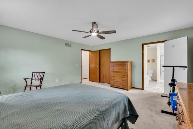 3753 Homer Rd NW, Utica, OH 43080 - bedroom featuring light colored carpet, a ceiling fan, connected bathroom, and a closet