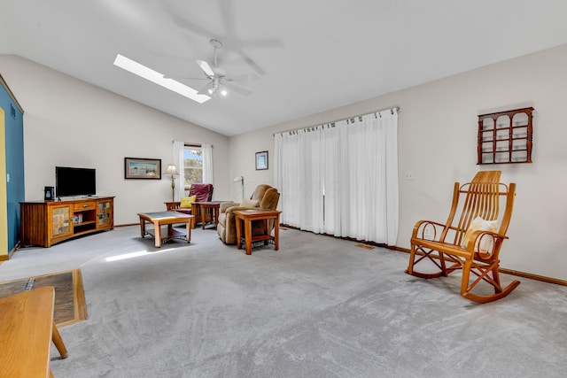 3753 Homer Rd NW, Utica, OH 43080 - sitting room with a ceiling fan, carpet flooring, lofted ceiling, baseboards, and a skylight