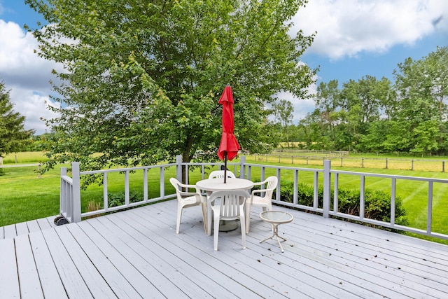 3753 Homer Rd NW, Utica, OH 43080 - wooden terrace featuring outdoor dining space and view of wooded area