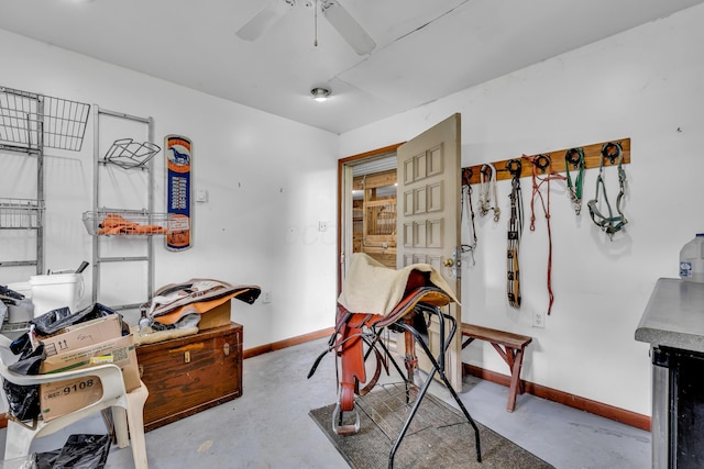 3753 Homer Rd NW, Utica, OH 43080 - home office featuring baseboards, concrete flooring, and ceiling fan