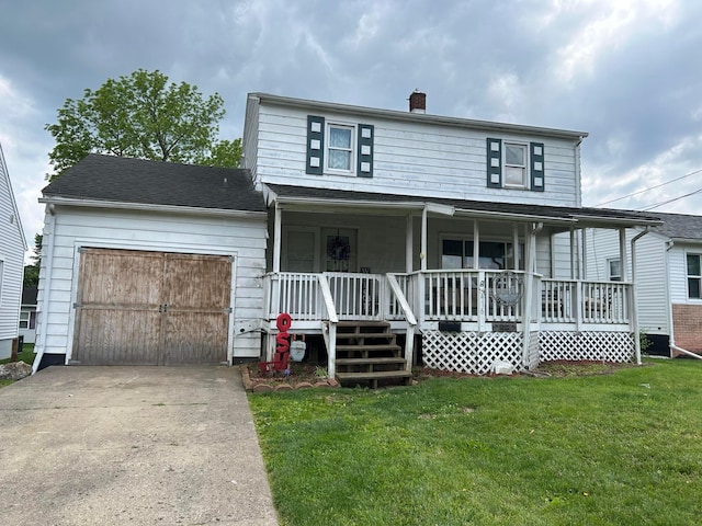 416 Reese Ave, Lancaster, OH 43130 - view of front of property featuring an attached garage, driveway, a porch, a chimney, and a front lawn