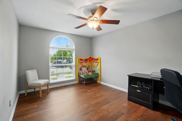 218 Christian St, Delaware, OH 43015 - office featuring dark wood-style flooring, baseboards, and ceiling fan