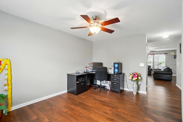 218 Christian St, Delaware, OH 43015 - office space with a ceiling fan, dark wood-style floors, and baseboards