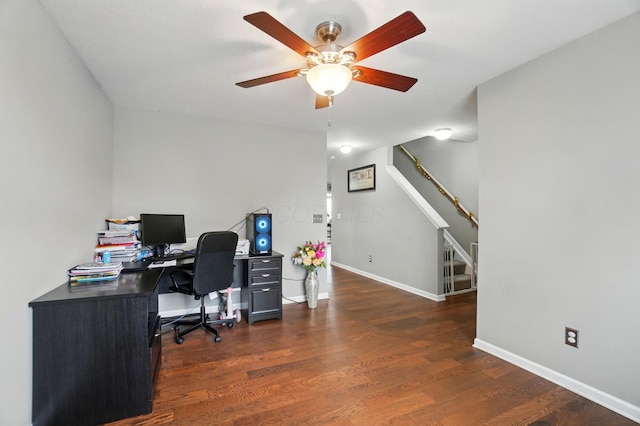 218 Christian St, Delaware, OH 43015 - office space with ceiling fan, wood finished floors, and baseboards