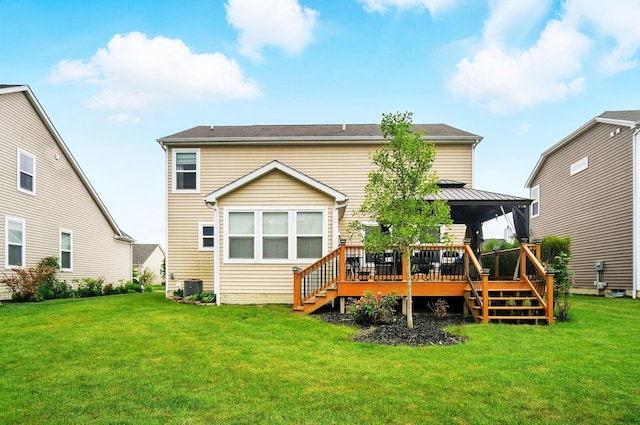 218 Christian St, Delaware, OH 43015 - back of house with a gazebo, central air condition unit, a yard, a deck, and stairs