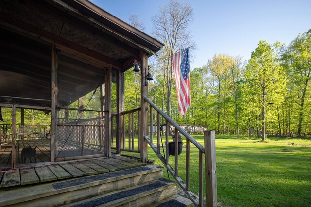 7326 State Route 19 Unit 5, Lot 105-107, Mount Gilead, OH 43338 - wooden deck featuring a lawn and stairway