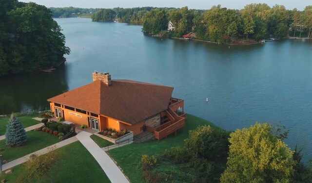 7326 State Route 19 Unit 5, Lot 105-107, Mount Gilead, OH 43338 - aerial view of property and surrounding area featuring a nearby body of water and a forest