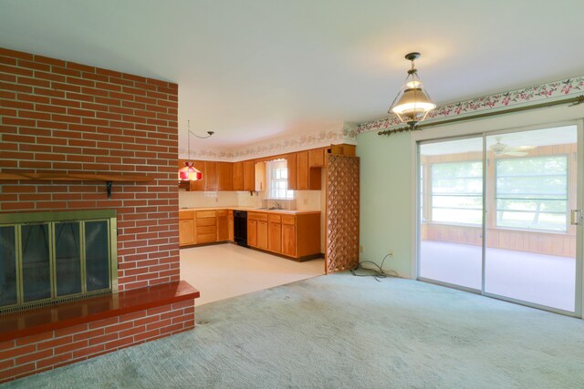 1602 Pleasantview Dr, Lancaster, OH 43130 - unfurnished living room with light colored carpet and a fireplace