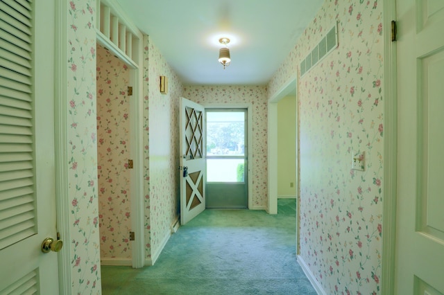 1602 Pleasantview Dr, Lancaster, OH 43130 - corridor with light colored carpet, baseboards, and wallpapered walls