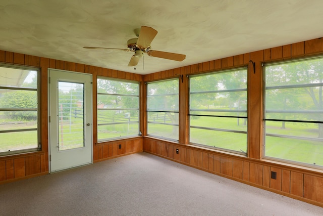 1602 Pleasantview Dr, Lancaster, OH 43130 - unfurnished sunroom featuring wooden walls, healthy amount of natural light, and carpet flooring