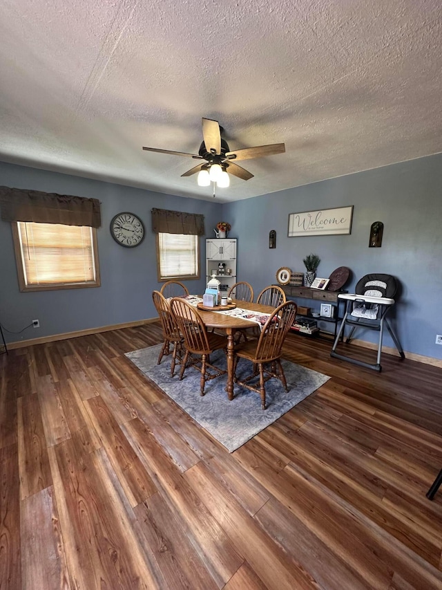 4902 Columbus Sandusky Rd N, Marion, OH 43302 - dining area with a textured ceiling, ceiling fan, wood finished floors, and baseboards