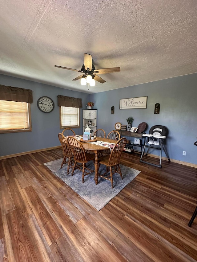 4902 Columbus Sandusky Rd N, Marion, OH 43302 - dining area with a textured ceiling, ceiling fan, wood finished floors, and baseboards