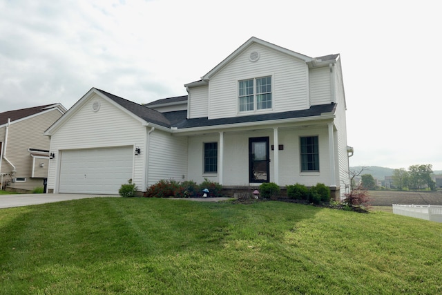 1690 Autumn Dr, Lancaster, OH 43130 - traditional-style home featuring a porch, an attached garage, concrete driveway, a front lawn, and roof with shingles
