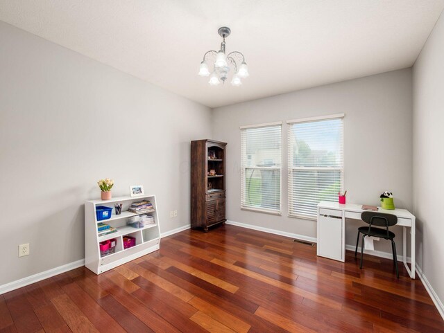 7915 Fargo Ln, Delaware, OH 43015 - office with wood-type flooring, a chandelier, and baseboards