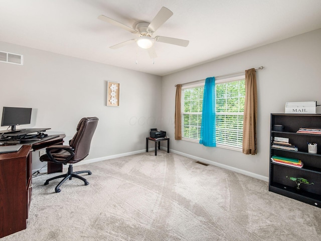 7915 Fargo Ln, Delaware, OH 43015 - home office featuring carpet floors, ceiling fan, and baseboards