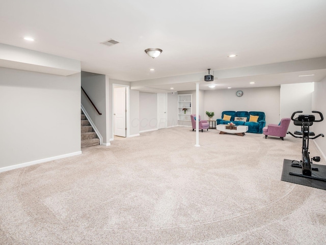 7915 Fargo Ln, Delaware, OH 43015 - finished basement with carpet flooring, recessed lighting, stairway, and baseboards