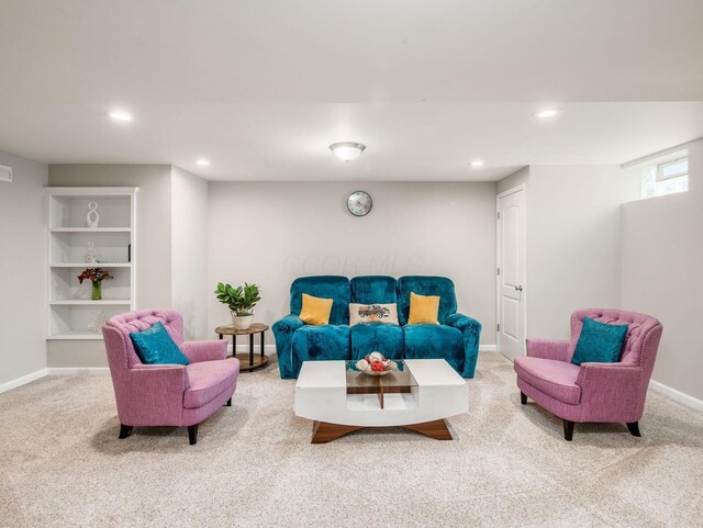 7915 Fargo Ln, Delaware, OH 43015 - living area featuring carpet, baseboards, and recessed lighting
