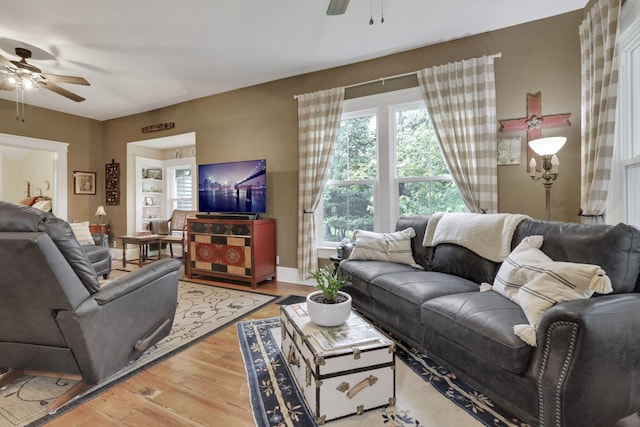 1350 Lancaster Kirkersville Rd NW, Lancaster, OH 43130 - living area with a ceiling fan, hardwood / wood-style floors, and baseboards