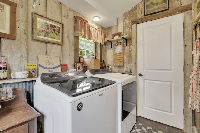 1350 Lancaster Kirkersville Rd NW, Lancaster, OH 43130 - washroom with washing machine and clothes dryer and dark tile patterned floors