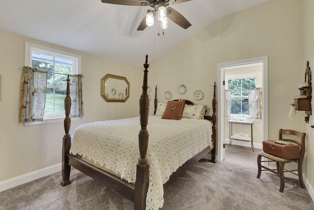 1350 Lancaster Kirkersville Rd NW, Lancaster, OH 43130 - carpeted bedroom with vaulted ceiling, baseboards, and ceiling fan