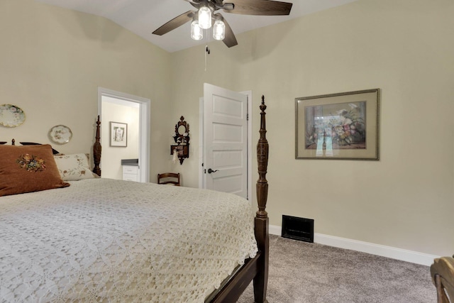 1350 Lancaster Kirkersville Rd NW, Lancaster, OH 43130 - bedroom featuring vaulted ceiling, carpet flooring, baseboards, a ceiling fan, and ensuite bathroom