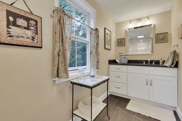 1350 Lancaster Kirkersville Rd NW, Lancaster, OH 43130 - bathroom with marble look tile flooring and vanity