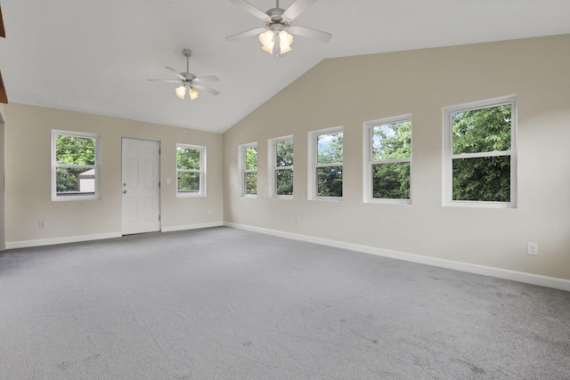 384 Sandburr Dr, Columbus, OH 43230 - empty room featuring ceiling fan, vaulted ceiling, and carpet floors