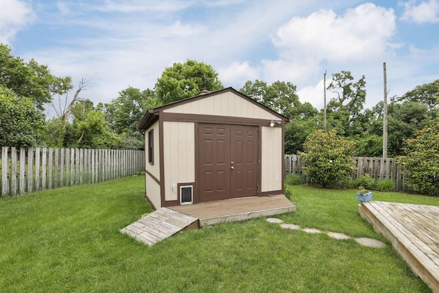 384 Sandburr Dr, Columbus, OH 43230 - view of shed with a fenced backyard and view of wooded area