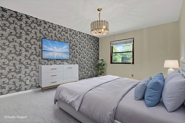 384 Sandburr Dr, Columbus, OH 43230 - carpeted bedroom with wallpapered walls and a chandelier