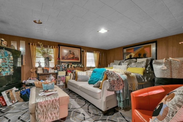 1567 Venice Dr, Columbus, OH 43207 - carpeted living room featuring wooden walls