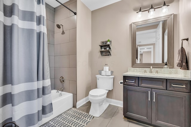 9568 Craigens Ct, Galena, OH 43021 - full bath featuring vanity, toilet, shower / bathtub combination with curtain, tile patterned flooring, and baseboards