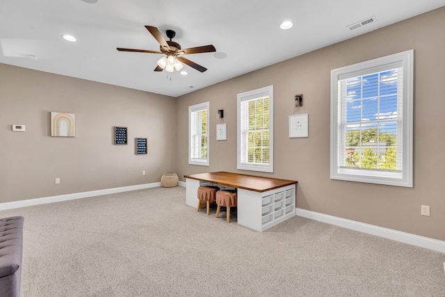 9568 Craigens Ct, Galena, OH 43021 - unfurnished office with baseboards, carpet flooring, ceiling fan, and recessed lighting