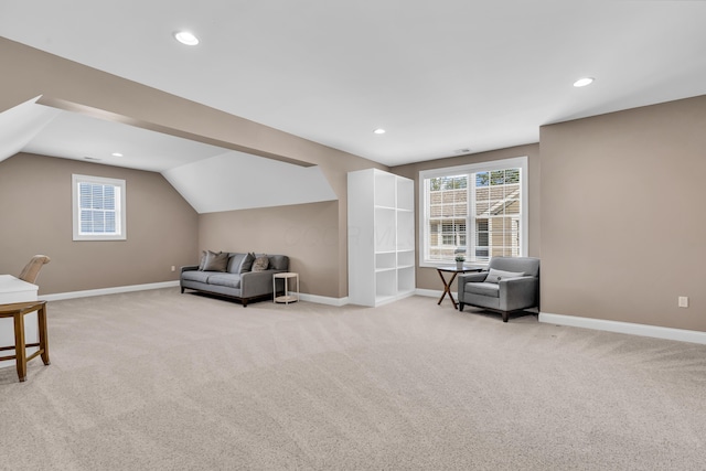 9568 Craigens Ct, Galena, OH 43021 - sitting room with carpet, baseboards, lofted ceiling, and recessed lighting