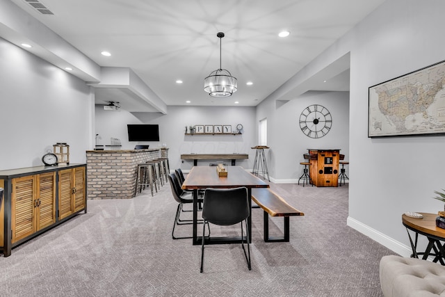 9568 Craigens Ct, Galena, OH 43021 - carpeted dining area featuring recessed lighting, baseboards, and a chandelier