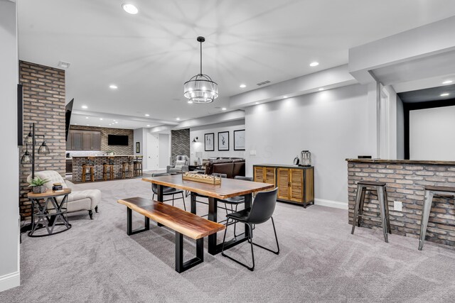 9568 Craigens Ct, Galena, OH 43021 - dining room with light colored carpet, bar, recessed lighting, and baseboards