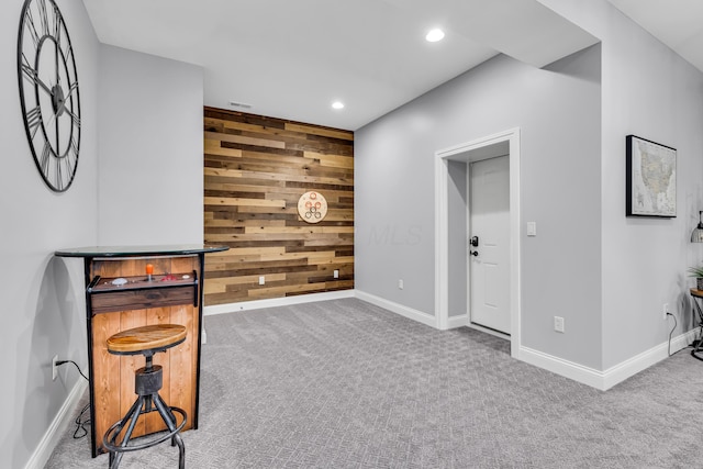 9568 Craigens Ct, Galena, OH 43021 - interior space featuring wood walls, carpet flooring, recessed lighting, and baseboards