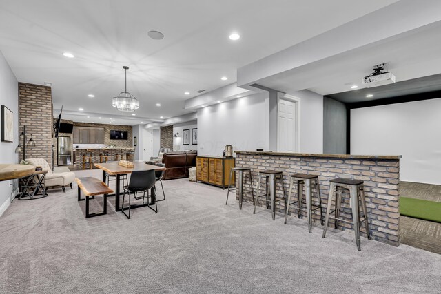 9568 Craigens Ct, Galena, OH 43021 - dining room featuring light colored carpet, recessed lighting, and a chandelier