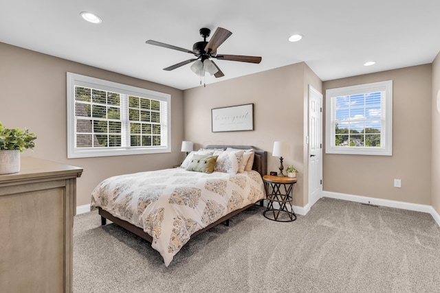 9568 Craigens Ct, Galena, OH 43021 - bedroom with baseboards, light carpet, multiple windows, and recessed lighting