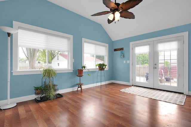 1936 Case Rd, Columbus, OH 43224 - spare room with lofted ceiling, wood finished floors, ceiling fan, french doors, and baseboards